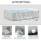 easycomfort piscina fuori terra da giardino rettangolare con pompa di filtraggio e telaio in acciaio 340x215x80cm grigia