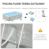 easycomfort piscina fuori terra da giardino rettangolare con pompa di filtraggio e telaio in acciaio 340x215x80cm grigia
