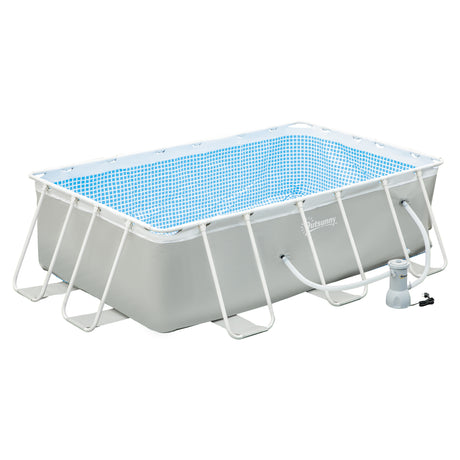 easycomfort piscina fuori terra da giardino rettangolare con pompa di filtraggio e telaio in acciaio 340x215x80cm grigia