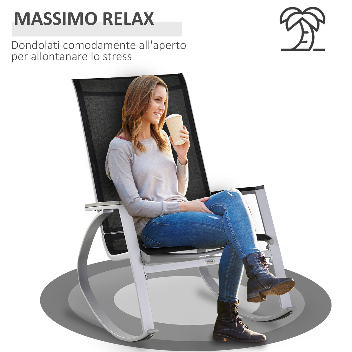 easycomfort sedia a dondolo da giardino impermeabile e antiruggine nera