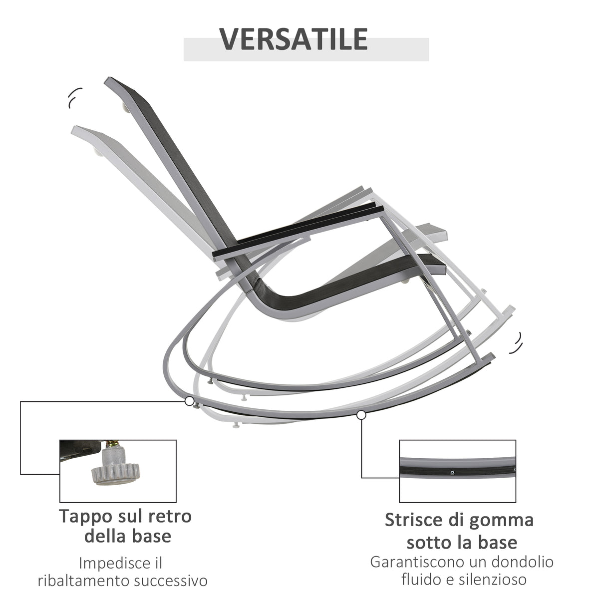 easycomfort sedia a dondolo da giardino impermeabile e antiruggine nera