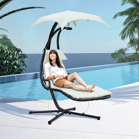 easycomfort easycomfort sdraio da giardino a dondolo relax chaise longue di lusso con tettuccio crema