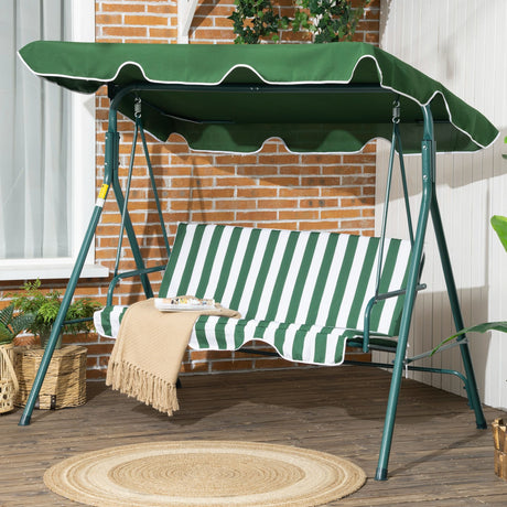 easycomfort easycomfort dondolo da giardino 3 posti in acciaio e teslin con tetto parasole 172x110x153 cm bianco e verde