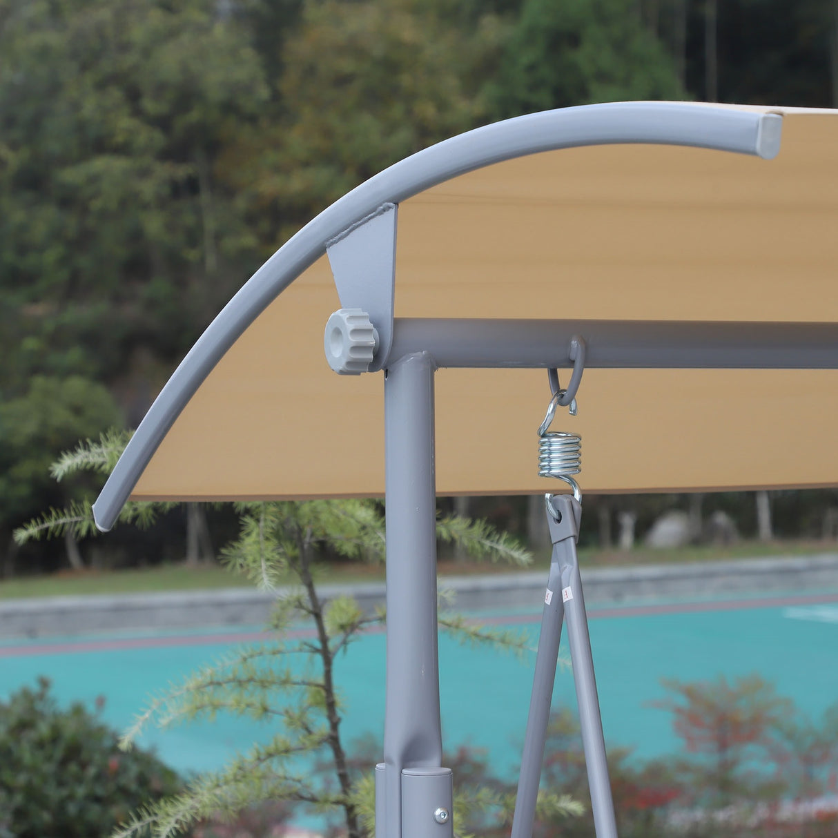 easycomfort dondolo da giardino 2 posti separati con tavolino e tetto regolabile in metallo 175x112x165cm beige