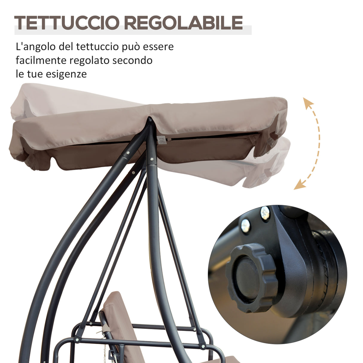 easycomfort dondolo da esterni 2 in1 per 3 persone convertibile in letto con tettuccio 200x125x170cm beige