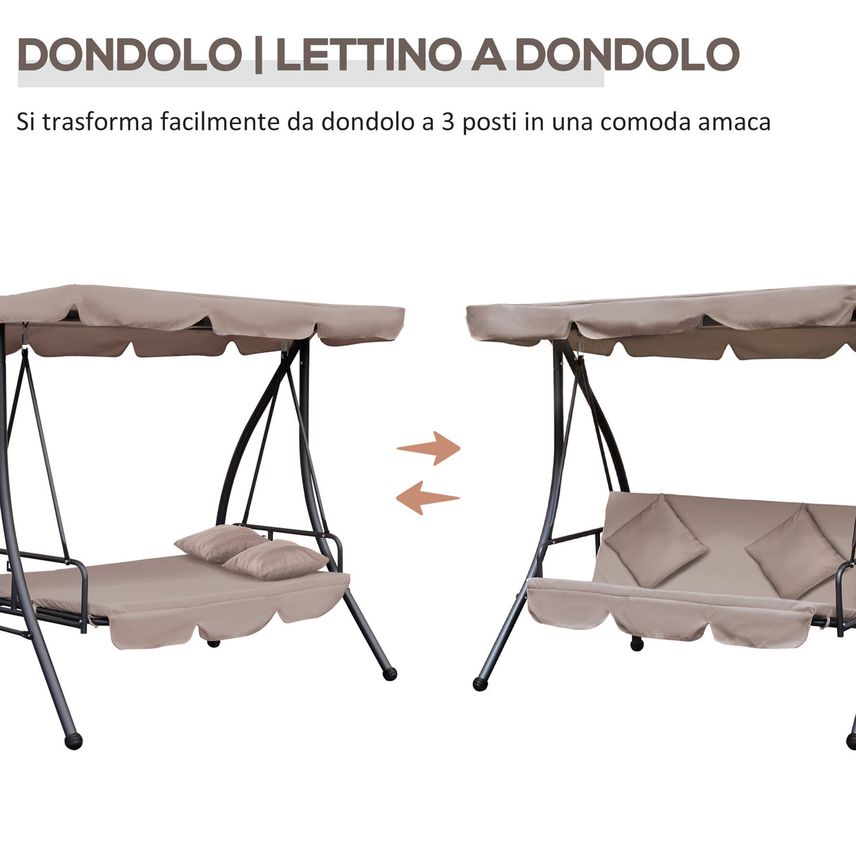 easycomfort dondolo da esterni 2 in1 per 3 persone convertibile in letto con tettuccio 200x125x170cm beige