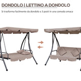 easycomfort dondolo da esterni 2 in1 per 3 persone convertibile in letto con tettuccio 200x125x170cm beige