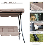 easycomfort dondolo da esterni 2 in1 per 3 persone convertibile in letto con tettuccio 200x125x170cm beige