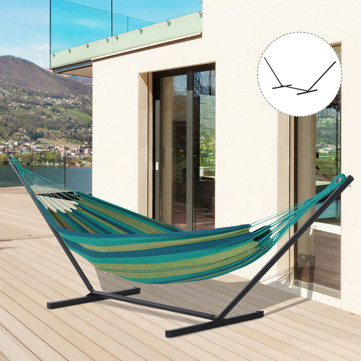 easycomfort easycomfort struttura portante per amaca supporto max. 150 kg in metallo nero 360x92x115cm