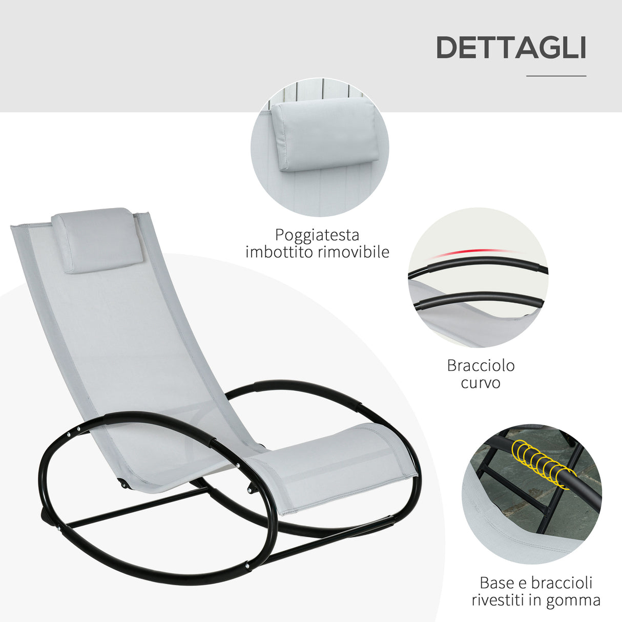 easycomfort sdraio da giardino zero gravity sedia a dondolo con cuscino e tessuto traspirante 105x62x88cm grigia