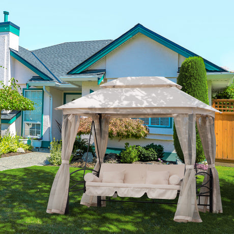 easycomfort easycomfort dondolo 3 posti e lettino singolo copertura a gazebo con zanzariera e cuscini 256x172x248cm crema