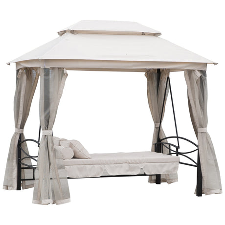 easycomfort easycomfort dondolo 3 posti e lettino singolo copertura a gazebo con zanzariera e cuscini 256x172x248cm crema