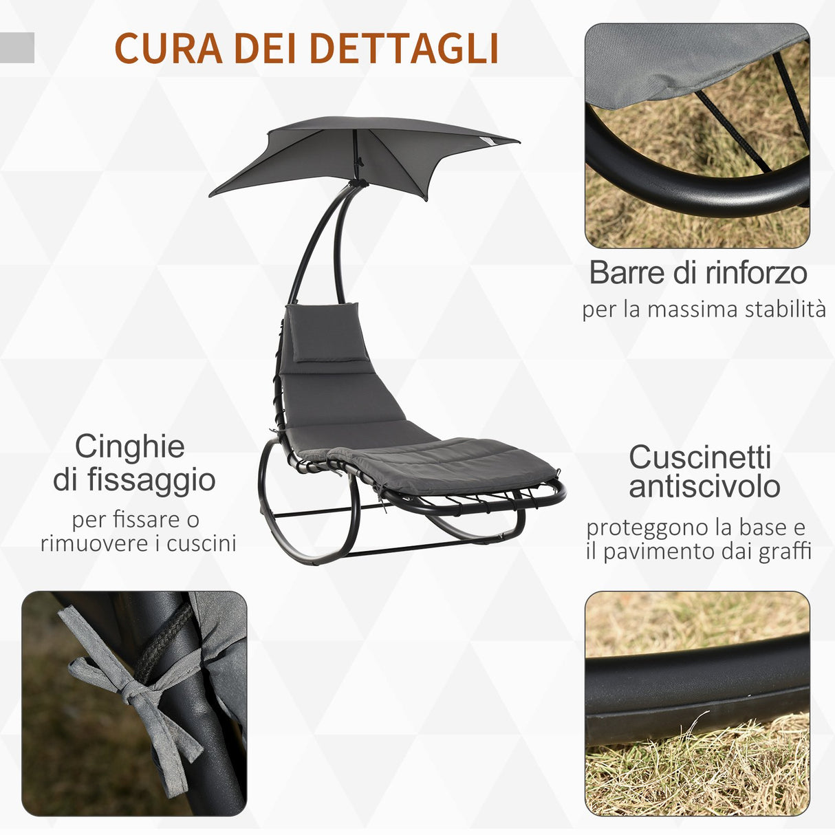 easycomfort easycomfort lettino a dondolo da giardino sdraio prendisole per esterno grigia