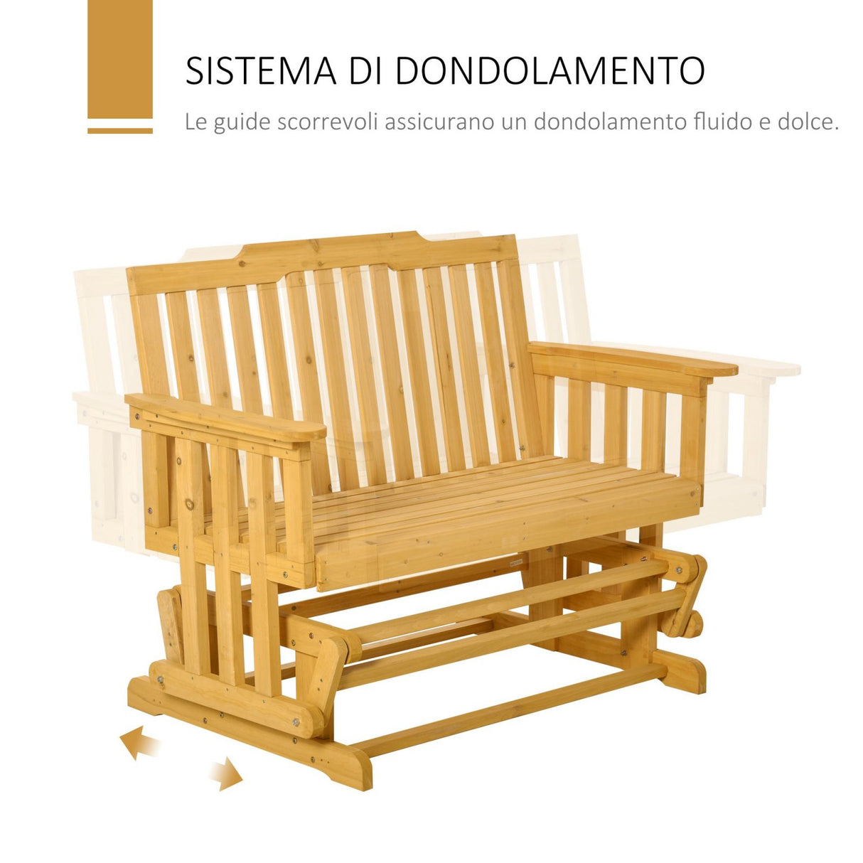 easycomfort easycomfort panchina a dondolo da giardino e terrazza per 2 persone con braccioli 124x76x95cm legno naturale