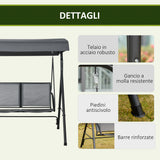 easycomfort dondolo a 2 posti da giardino con tettuccio regolabile 140x118x162cm grigio