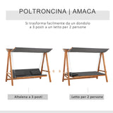 easycomfort easycomfort dondolo da giardino 3 posti convertibile in letto matrimoniale 225 5x113x180cm