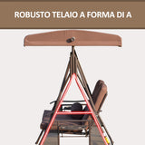 easycomfort dondolo da giardino 2 posti con tettuccio regolabile e porta bicchieri 157x118x180 cm marrone