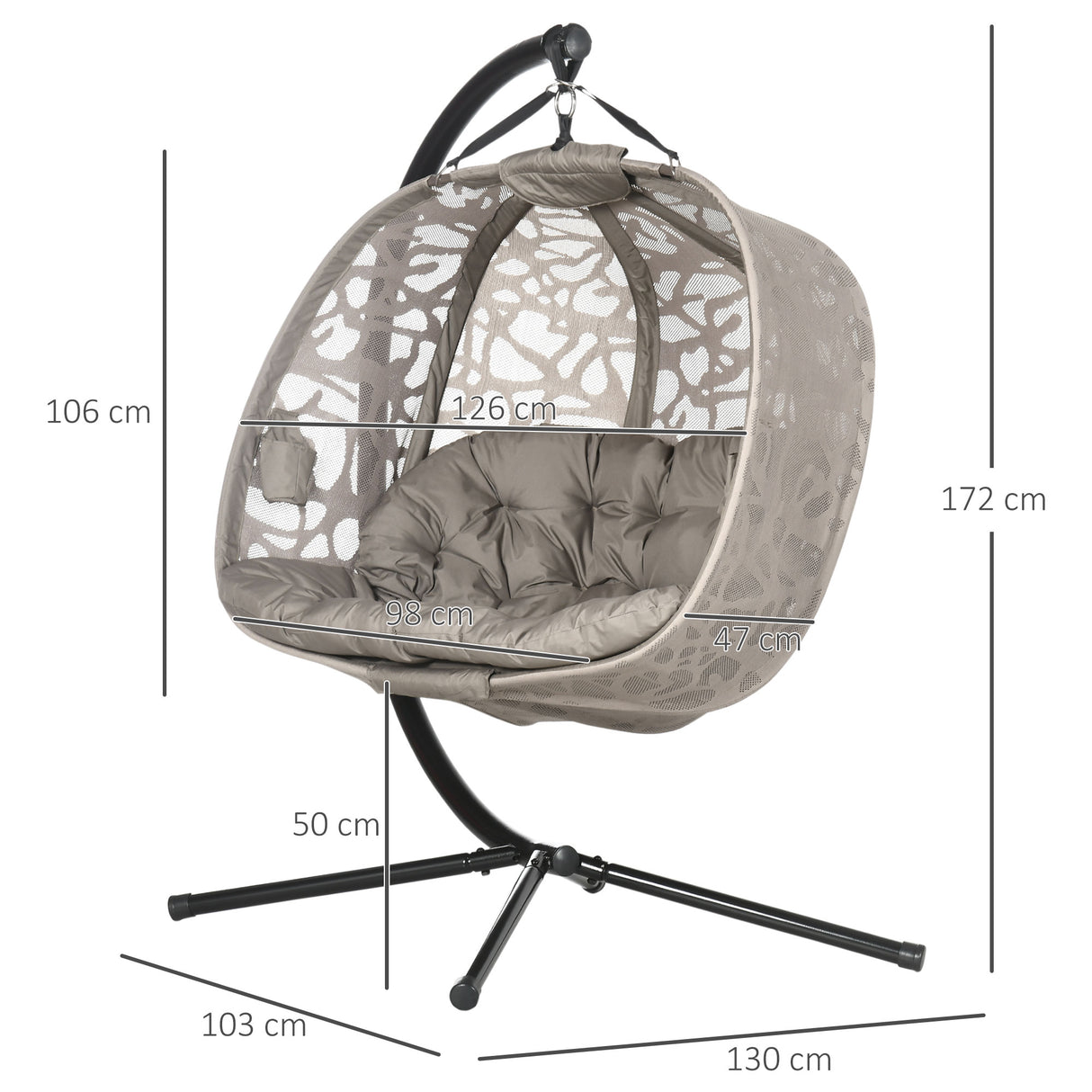 easycomfort easycomfort poltrona sospesa 2 posti con 2 tasche 2 cuscini e cesto pieghevole 130x103x172 cm