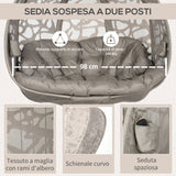 easycomfort easycomfort poltrona sospesa 2 posti con 2 tasche 2 cuscini e cesto pieghevole 130x103x172 cm
