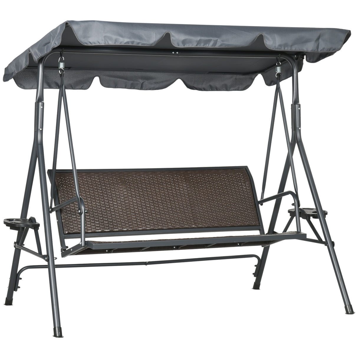 easycomfort dondolo da giardino 3 posti in rattan pe e acciaio con tettuccio regolabile e portabicchieri 204x112x150 cm