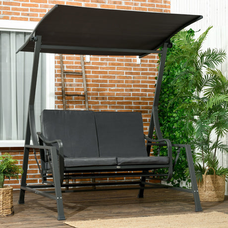 easycomfort dondolo da giardino 2 posti in acciaio con tettuccio inclinabile e cuscini 148x129x172 cm