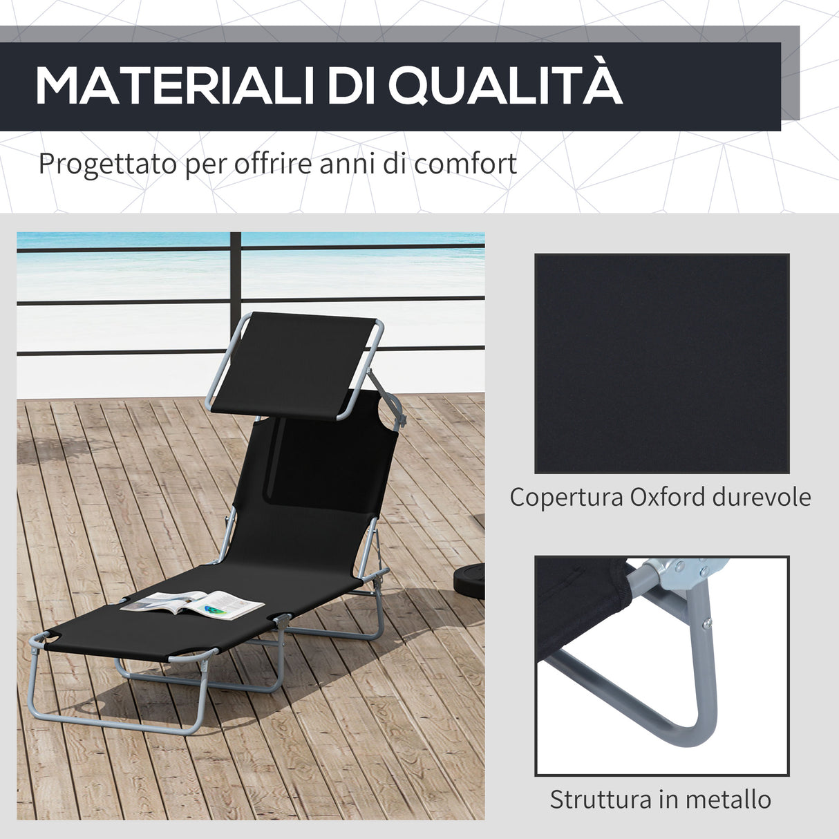 easycomfort easycomfort sdraio prendisole con tettuccio pieghvole schienale reclinabile nero