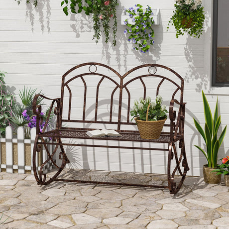 easycomfort easycomfort panchina a dondolo da giardino in metallo a 2 posti con braccioli 104x75x95.5cm colore bronzo