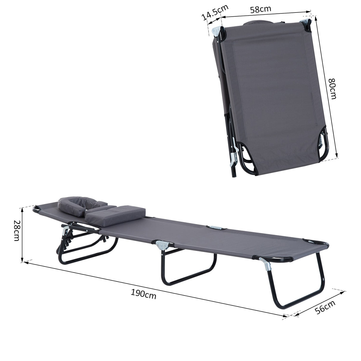 easycomfort easycomfort lettino prendisole relax pieghevole con cuscino poggiatesta grigio