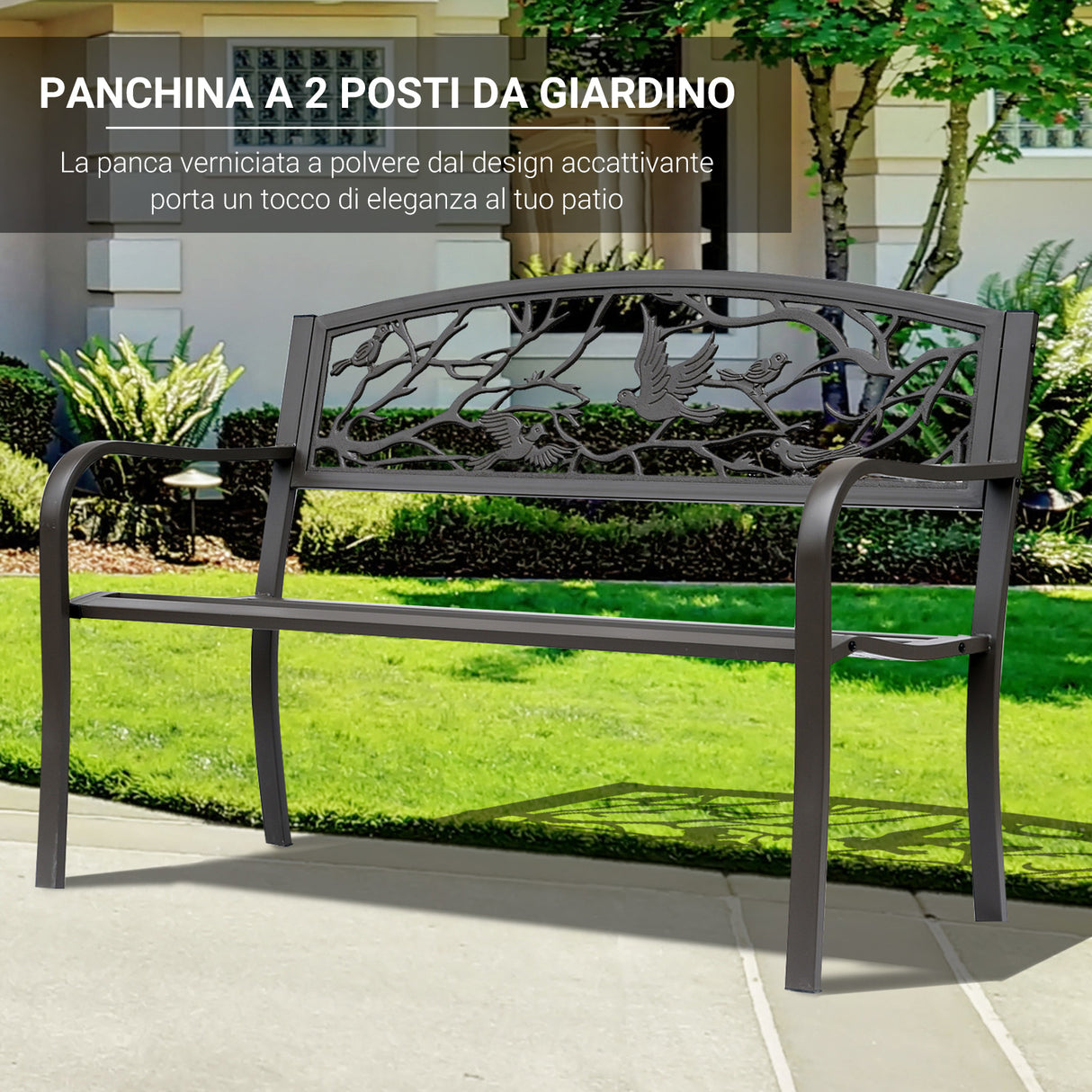 easycomfort easycomfort panchina da esterno in ghisa con schienale con decorazioni 127x60cm marrone