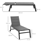 easycomfort easycomfort sdraio da giardino reclinabile su 5 livelli rivestimento imbottito alluminio e textilene grigio