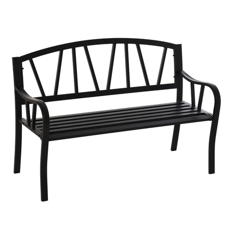 easycomfort easycomfort panchina da giardino in metallo nero impermeabile panca da esterno in ferro 2 posti 128x56x86cm