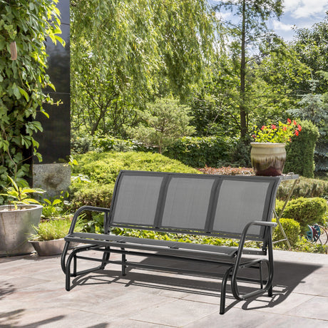 easycomfort panchina a dondolo da giardino a 3 posti in metallo e tessuto a rete traspirante 151x75x85cm grigio 33093