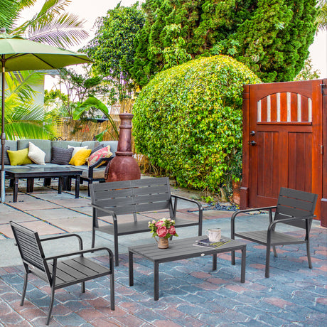 easycomfort set salotto da giardino da 4 pezzi con panchina a 2 posti 2 poltrone e tavolino caffe