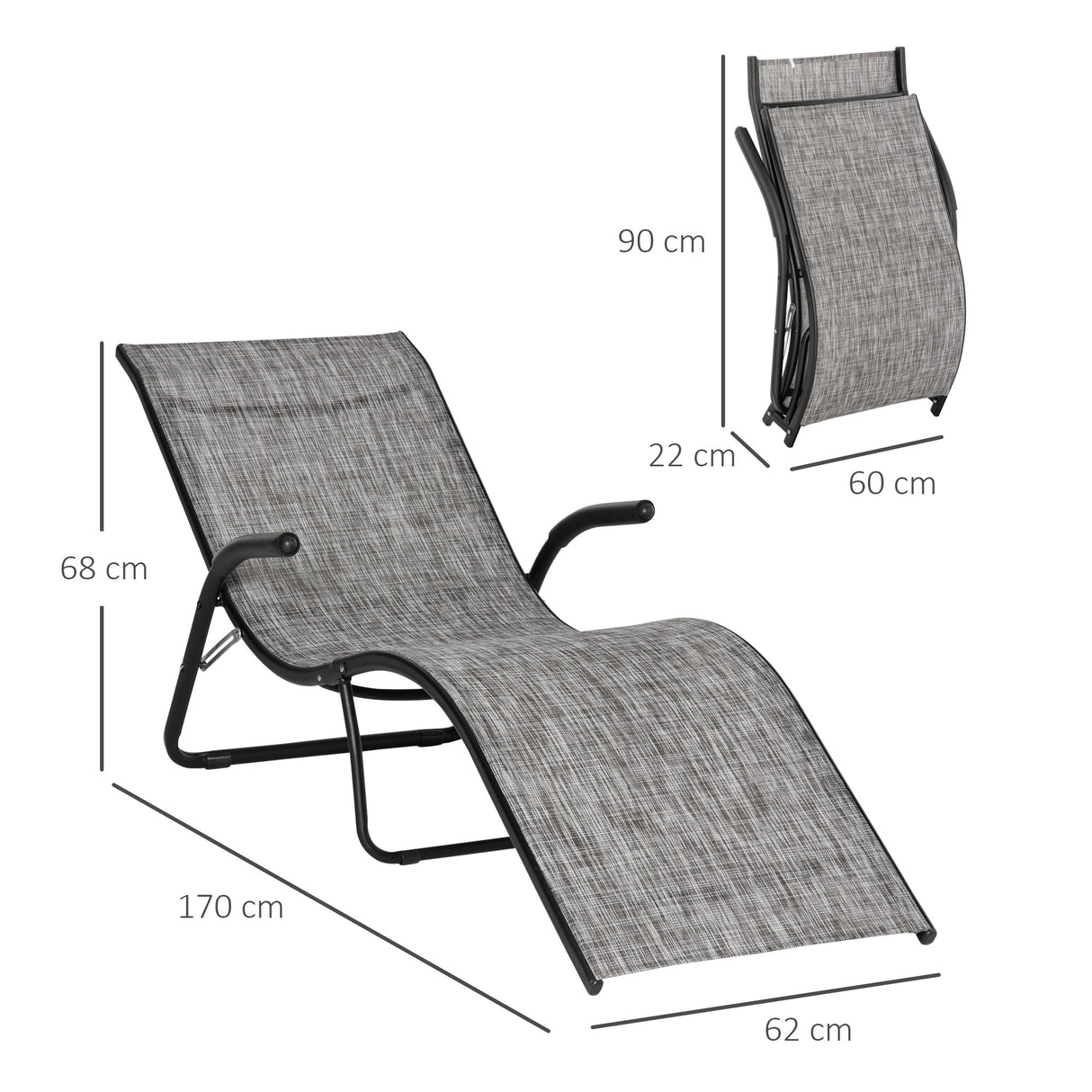 easycomfort easycomfort lettino prendisole pieghevole ergonomico da esterno in metallo e tessuto a rete 170x62x68cm grigio