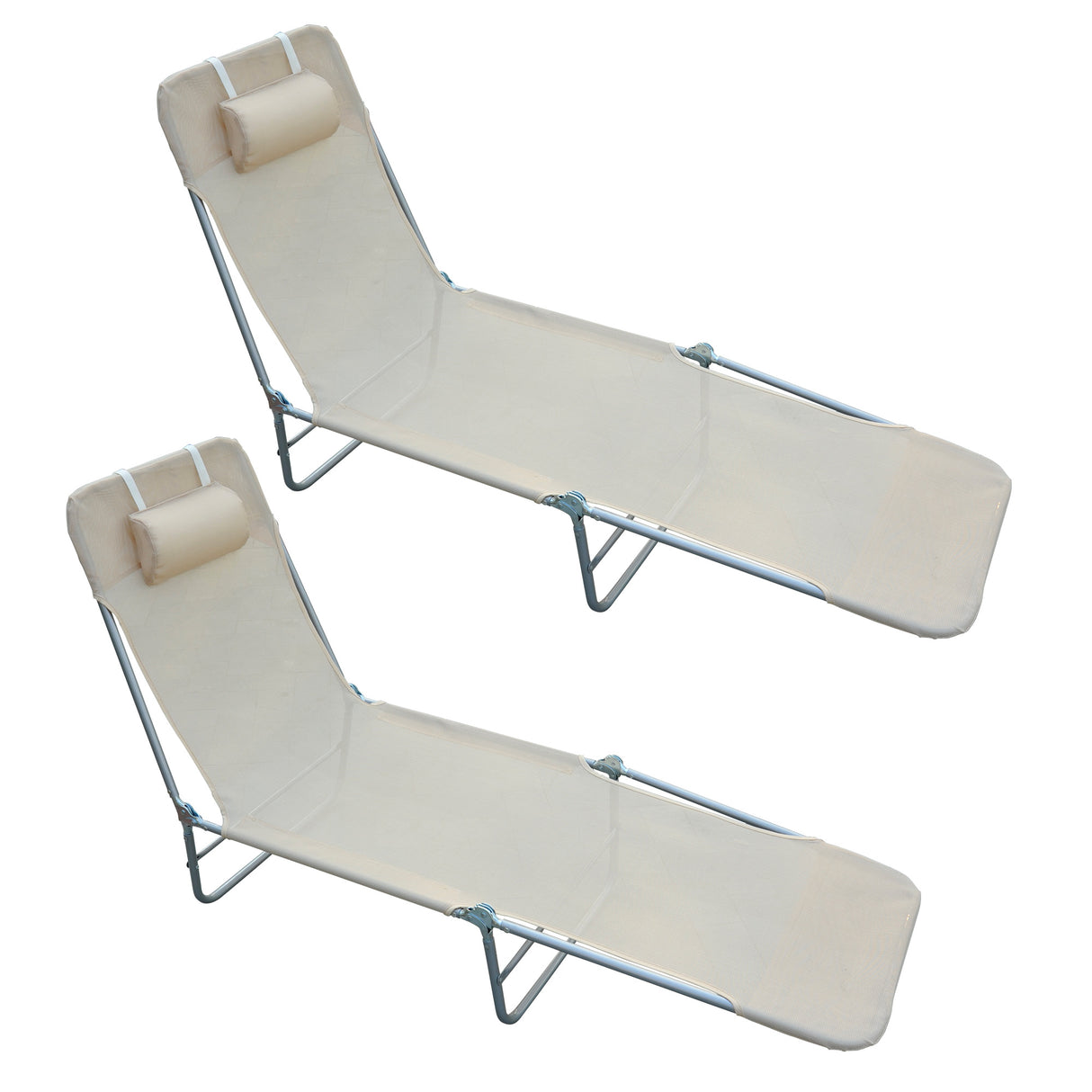 easycomfort set 2 lettini prendisole pieghevoli con schienale reclinabile a 4 livelli metallo e tessuto a rete beige
