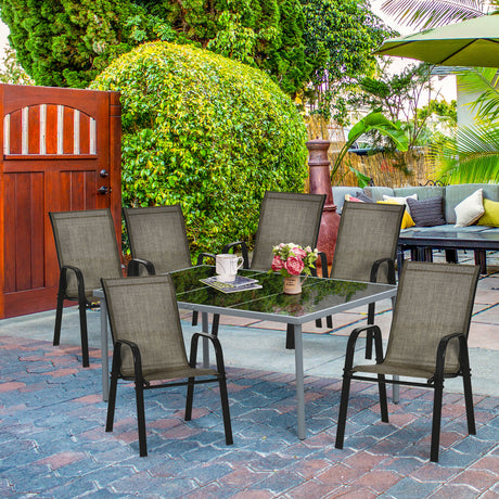 easycomfort easycomfort set 6 pezzi sedie da giardino con braccioli sedie da esterno impilabili in metallo e tessuto traspirante marrone