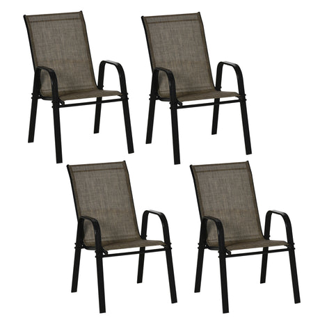 easycomfort set 4 pezzi sedie da giardino con braccioli sedie da esterno impilabili in metallo e tessuto traspirante marrone