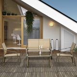 easycomfort set mobili da giardino 4 pezzi salotto da esterno con 2 sedie 1 divanetto e 1 tavolino da caffe in metallo e texteline kaki