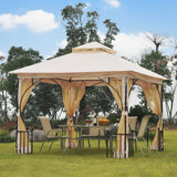 easycomfort easycomfort gazebo da giardino 3x3m in metallo con doppio tettuccio e pareti in poliestere beige