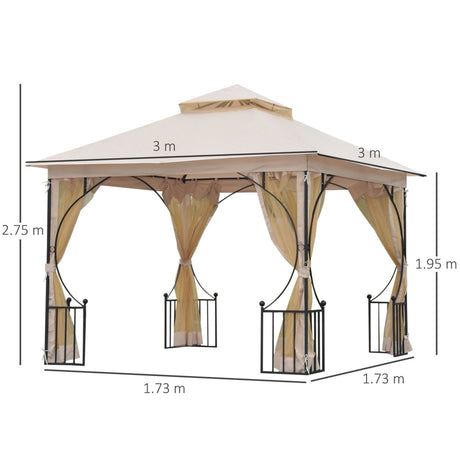 easycomfort easycomfort gazebo da giardino 3x3m in metallo con doppio tettuccio e pareti in poliestere beige