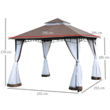 easycomfort easycomfort gazebo da giardino 3x3m con zanzariera tetto a 2 livelli in poliestere struttura in metallo marrone