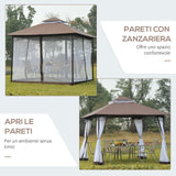 easycomfort easycomfort gazebo da giardino 3x3m con zanzariera tetto a 2 livelli in poliestere struttura in metallo marrone