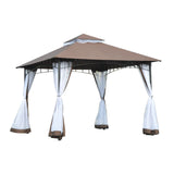 easycomfort easycomfort gazebo da giardino 3x3m con zanzariera tetto a 2 livelli in poliestere struttura in metallo marrone