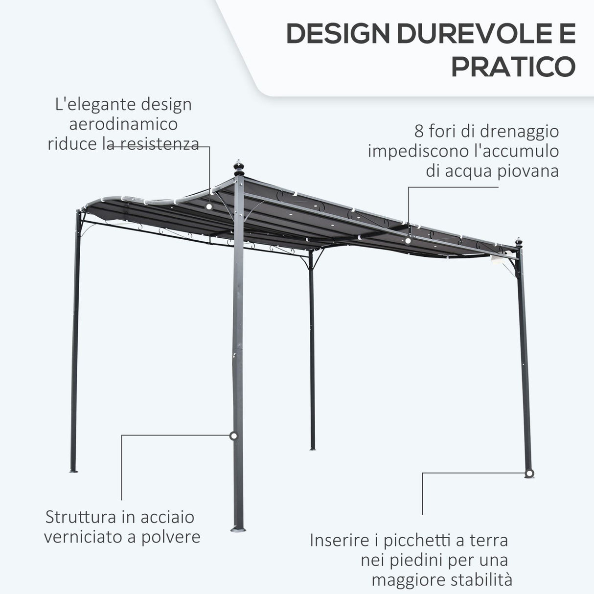 easycomfort easycomfort gazebo pergola 3x3m da esterno giardino o terrazzo con tenda grigia