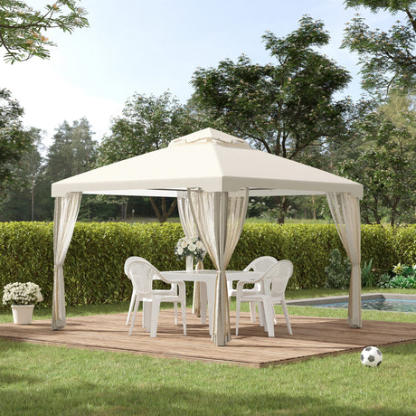 easycomfort easycomfort gazebo da giardino con paletti e corde doppio tetto zanzariera pareti laterali beige 294 x 294 x 263 cm