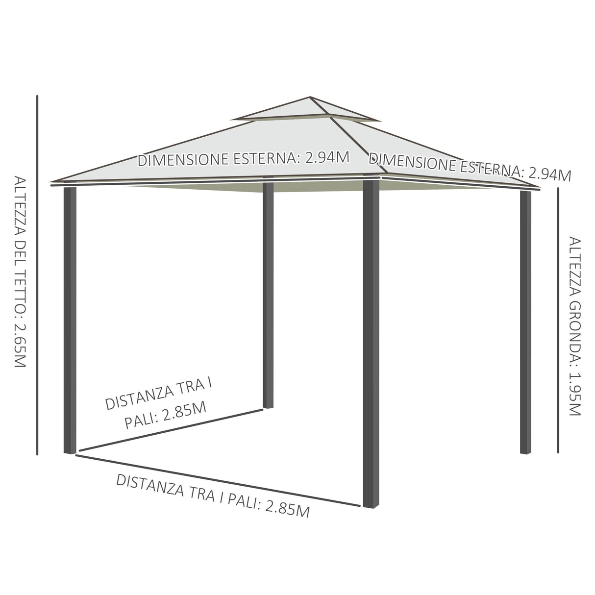 easycomfort easycomfort gazebo da giardino con paletti e corde doppio tetto zanzariera pareti laterali beige 294 x 294 x 263 cm