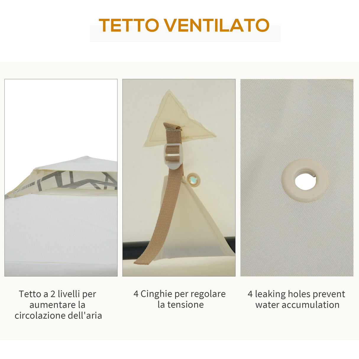 easycomfort easycomfort gazebo da giardino con paletti e corde doppio tetto zanzariera pareti laterali beige 294 x 294 x 263 cm