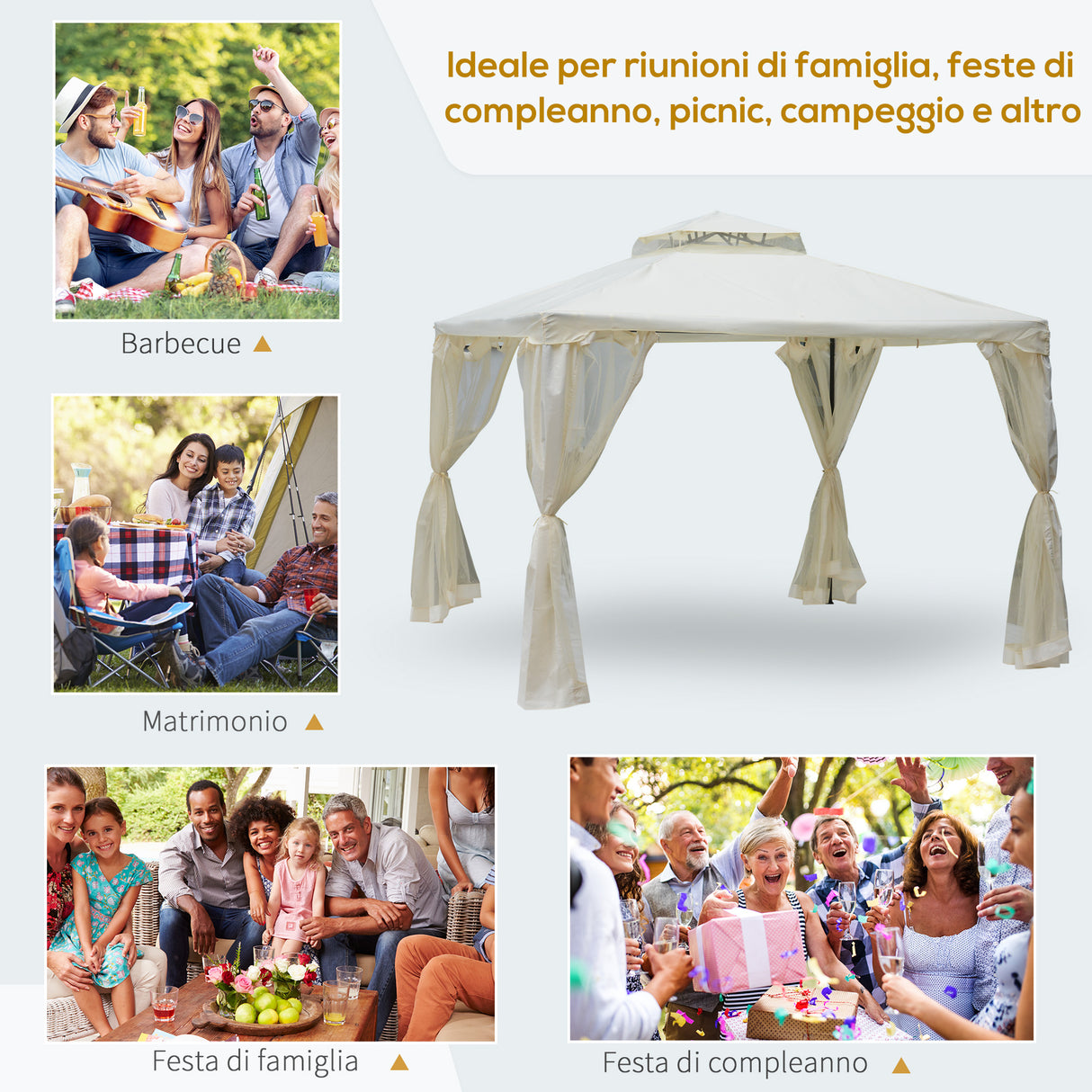 easycomfort easycomfort gazebo da giardino con paletti e corde doppio tetto zanzariera pareti laterali beige 294 x 294 x 263 cm
