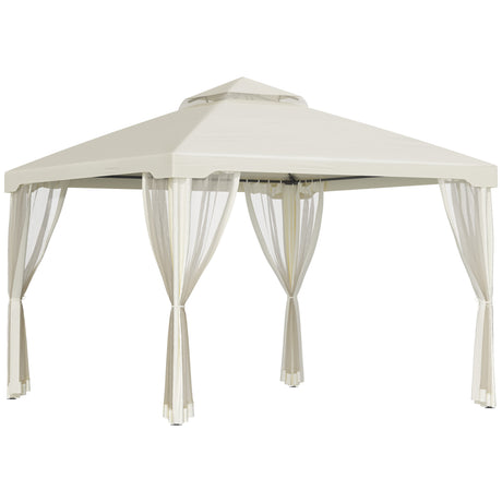 easycomfort easycomfort gazebo da giardino con paletti e corde doppio tetto zanzariera pareti laterali beige 294 x 294 x 263 cm