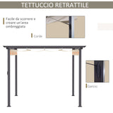 easycomfort gazebo pergola da giardino 3x3m con tenda retrattile in alluminio e poliestere bianco crema